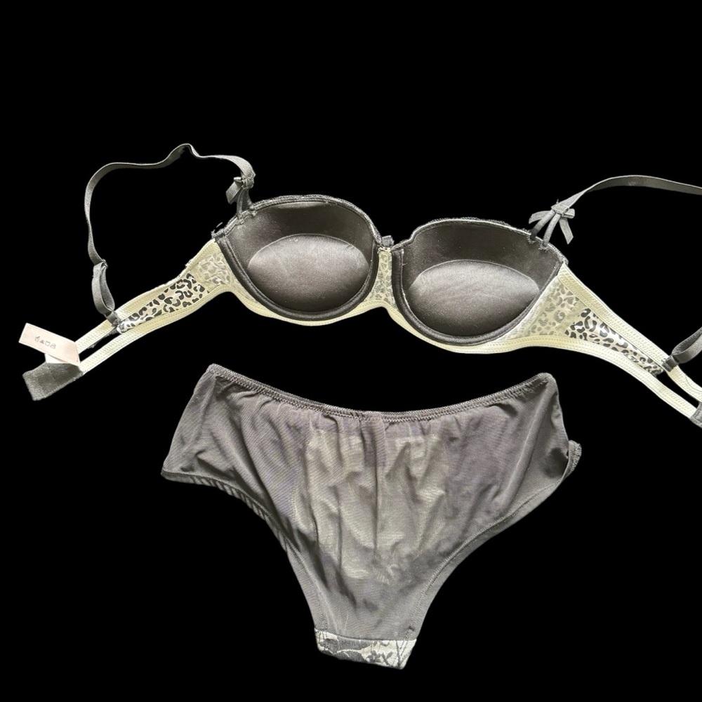 NWOT Sophie B -Women’s Black Bra & Panty Set -Sexy Lace & Leopard -Sizes 34B & L - Picture 8 of 11